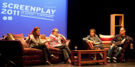 Producers Elizabeth Karlsen and Stephen Wooley (left couch) are joined by Screenplay curators Linda Ruth Williams and Mark Kermode at Wednesday's Screenplay night at the Garrison. Pic. Billy Fox