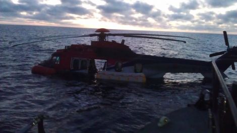 The Super Puma EC225 after it ditched in the Atlantic west of Fair Isle. Pic. RNLI