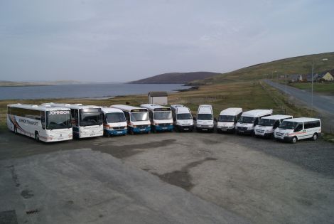 Johnson's Transport's fleet of Brae-based buses that will be tendering for public services and school bus routes from 22 March. Photo Johnson Transport