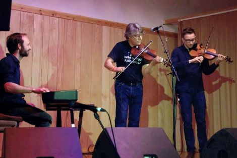 Back again, Danish fiddler Jes Kroman with Fionia Stringband, featuring the best piano player in Denmark. Photo Olivia Abbott