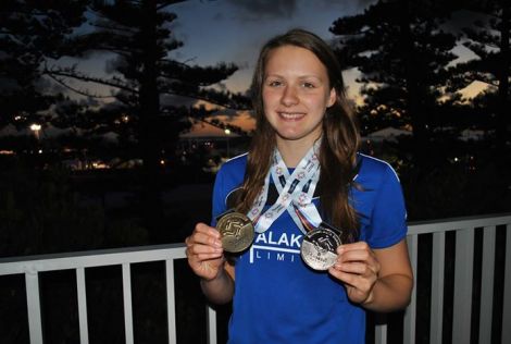 Andrea Strachan with her gold and silver medals won on Wednesday night.