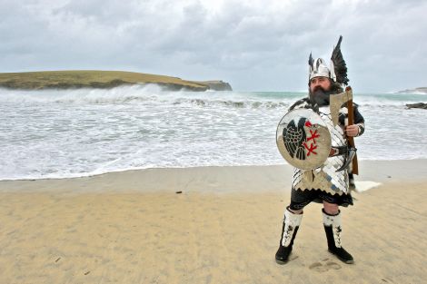 Ivor Cluness (Ivar the Boneless) at St Ninian's Isle beach on Sunday.