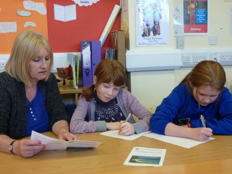 Librarian Morag Nicolson with Lainey Sinclair, aged 11 and Lindsey Sim, aged 10.