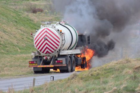 The Scottish Water lorry was well alight when fire crews arrived - Photo: Magnus Flaws