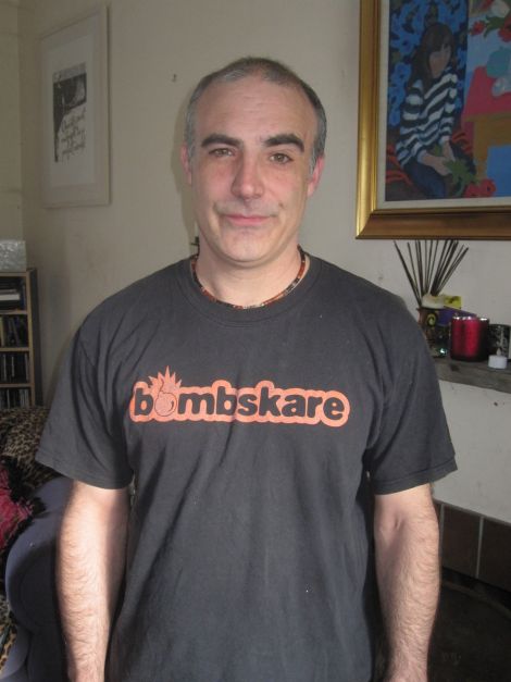 Bombskare keyboardist Matthew Bartlett wearing the supposedly offensive t-shirt.