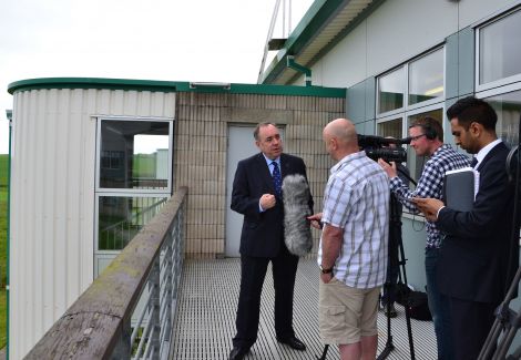 First minister Alex Salmond is quizzed by BBC Radio Orkney following the launch at Orkney College on Monday morning. Photo: Shetnews