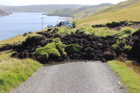 A landslip at Heylor blocked access to a house at the end of the road following Saturday's torrential rain.
