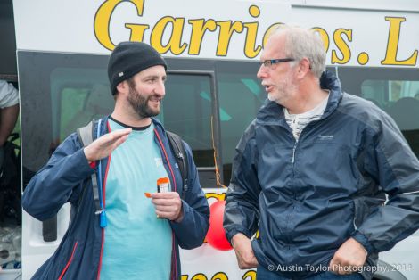 Gary Smith discusses the final 10 miles with well-wisher Magnie Shearer. Photo: Austin Taylor