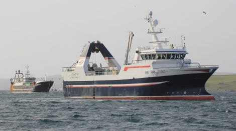 The Tarbak had to be towed in by another - larger - Danish trawler, the Tobis. Photo: Ian Leask