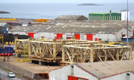 Modules from a previous decommissioning job ashore in Lerwick. 
