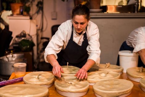 Chef Anna Tobias, from Rochelle Canteen, preparing mutton and seaweed pies. Photo: Joe Plommer.