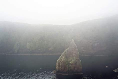 Mist creating an eerie scene over the cliffs at Silwick on Shetland's west side.