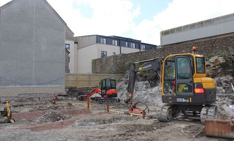 Work has started on preparing the foundations for new flats on the site of the SIC's former housing department on Lerwick's Fort Road. Photo Shetnews