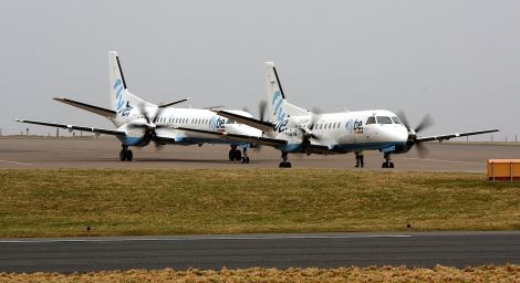 Two of the new Saab 2000 aircraft brought in by Loganair last year.