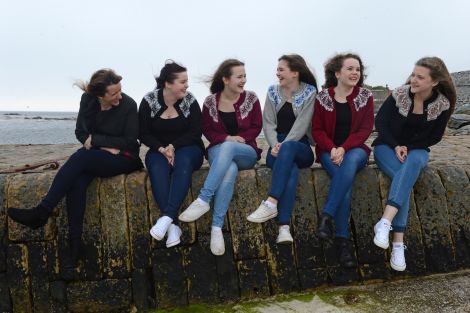 Evergreen on the beach - "our rehearsals are such a laugh". From left: teacher Maria Barclay, Nicole Coutts, Sophie Morris, Laura Brannan, Rachel Keay and Rebecca Millar. Photo Dave Donaldson