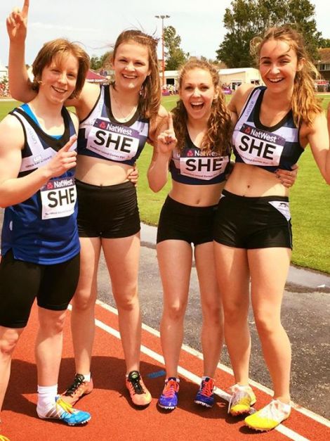 A joyful women's relay team after winning the final. Photo: Jane Moncrieff/BBC Radio Shetland