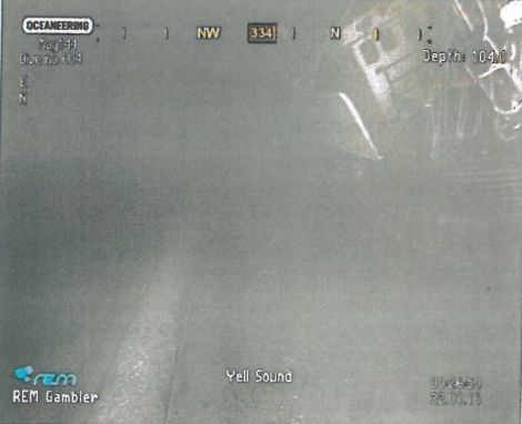 Underwater images show the fishing boat Majestic lying right beside BP's gas pipeline north west of Yell.