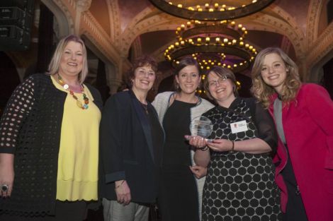 Elinor Thompson (fourth from left) with a special award for Leadership in Social Work, presented at the Scottish Association of Social Work annual awards in Edinburgh on Tuesday evening. Elinor is the Team Leader for Children and Families Social Work Team with Shetland Islands Council, and is pictured here with colleagues (from left) Victoria Robertson, Martha Nicolson, Natalie Leask and Hannah Burgess.