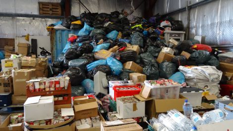 A packed warehouse in the Calais camp. Photo: Shetland Solidarity with Refugees group