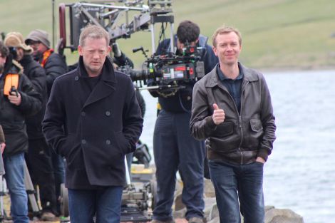 Lead actor Douglas Henshall and Steven Robertson on set during filming for the last series. Photo courtesy of BBC.