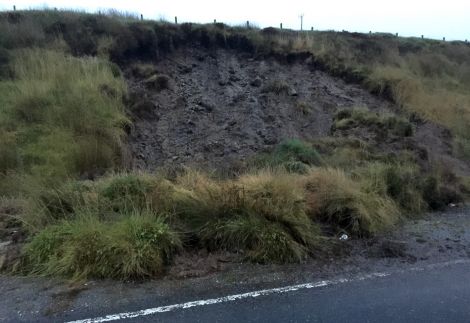 The small landslip on the Tingwall straight on Wednesday evening - Photo: Ryan Thomson