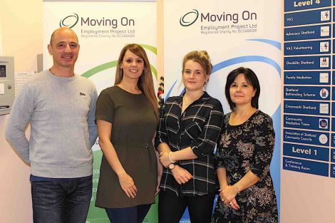 Project co-ordinator Lincoln Carroll with support workers Julie Manson, Helen Fullerton and Allison Fitzsimmons. Photo: Shetland News/Louise Thomason.