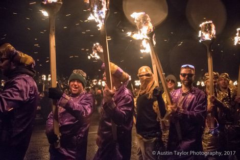 Guizers during this year's Lerwick Up Helly Aa proession.