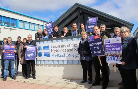 Protesters outside Shetland College urged employer organisation Colleges Scotland to 'honour the ideal' - Photo: Hans J Marter/Shetland News