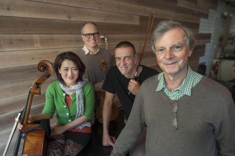Mr McFall's Chamber are: Robert McFall (standing front right) and (from left to right): Su-a Lee (cello), Brian Schiele (viola) and Rick Standley (double bass).