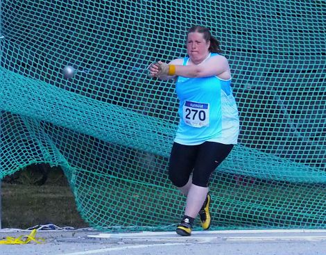 Elaine Park also came 5th in the hammer throw. Photo: Maurice Staples