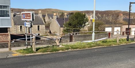 Roadside railings along Lerwick's Hillhead were damaged in the incident. Photo Shetland News