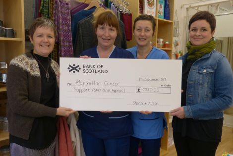 Left to right: Shona Anderson (brave shaver), Lynne Croy and Alison Gaffney (Macmillan Cancer Support nurses) and Alison Williamson (brave shaver).