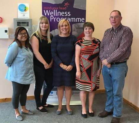 The Mind Your Head team, from left to right: supporting practitioner Charity Johnson, wellness practitioner Aimee Barclay, service manager Anouska Civico, finance/admin assistant Joanna Breeze and wellness practitioner Derry Meredith. Photo: Shetland News/Neil Riddell.