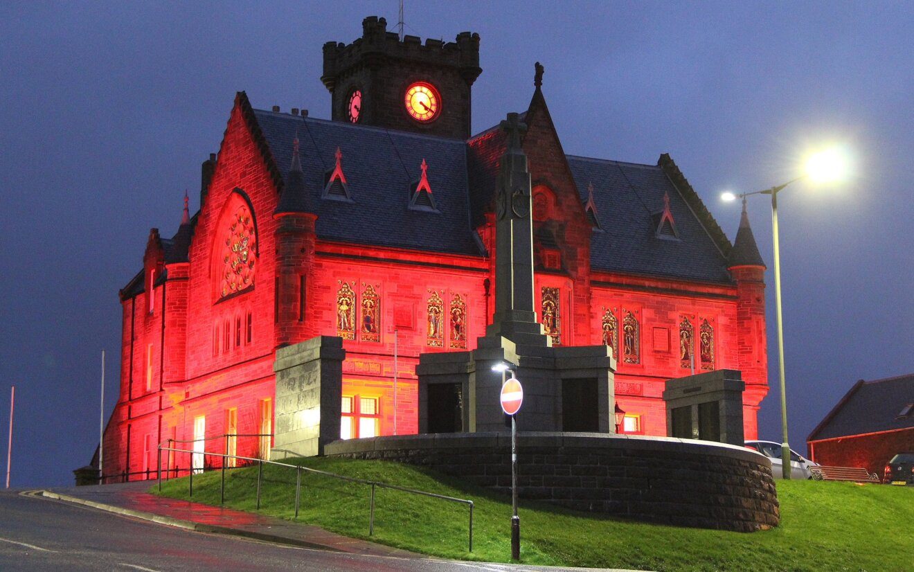 Town hall lit up red to support Poppy Appeal