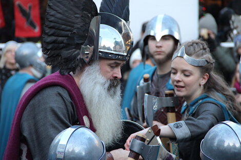 A man in a viking costume.
